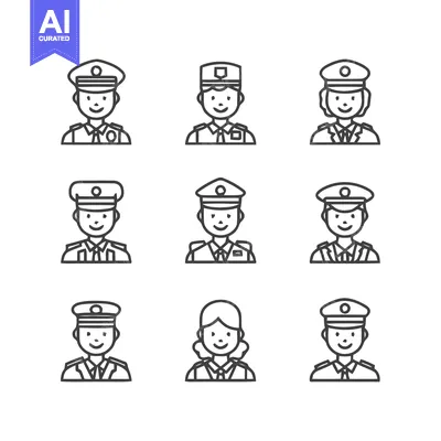 Aset desain premium: Police Officer Icons - Diverse Representation in Uniforms.