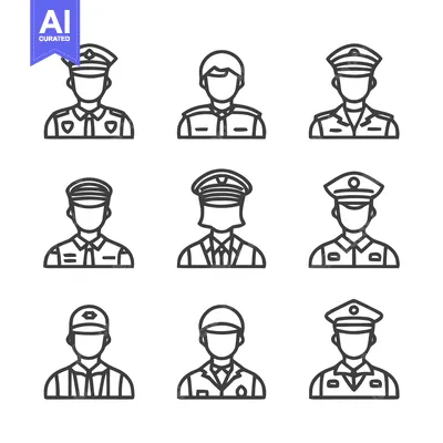 Aset premium populer: Police Officer Icons - A Collection of Uniformed Professionals.