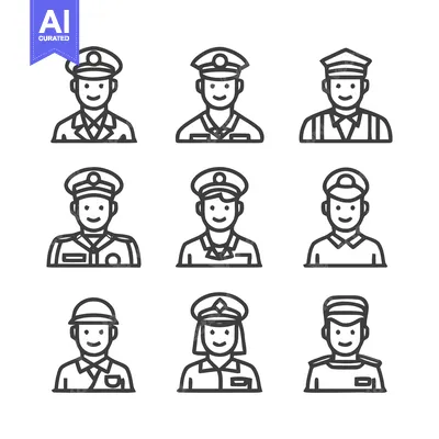 Aset premium populer: Collection of Police Officer Uniforms - Line Art Illustrations.