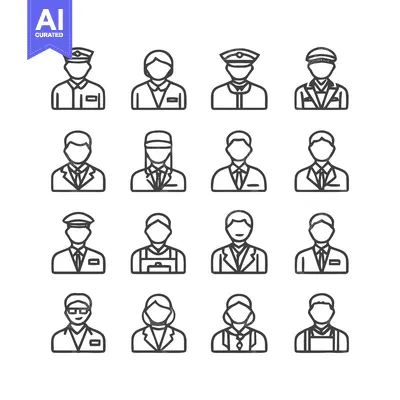 Premium design asset: Diverse Professional Portraits - A Collection of Line Art Icons.