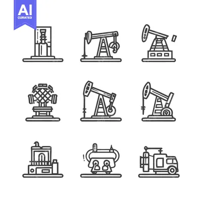 Aset desain premium: Oil industry equipment icons set for design and illustration.