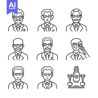 Premium design asset: Scientists and Researchers - A Collection of Line Art Icons.