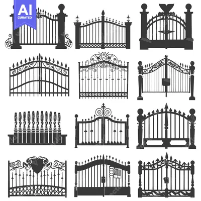 Aset desain premium: Collection of Ornamental Black Iron Gate Silhouettes
