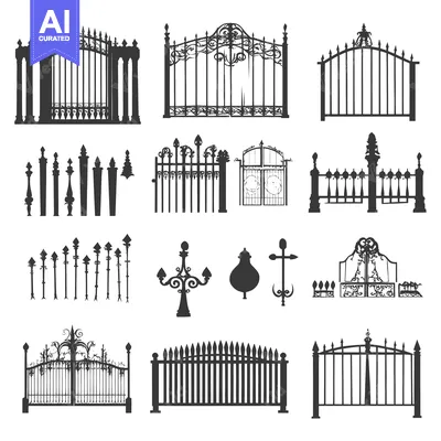 Aset desain premium: Collection of Ornamental Iron Gates and Fence Designs