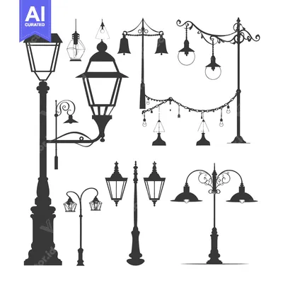 Aset premium populer: Collection of Ornamental Street Lamp Silhouettes