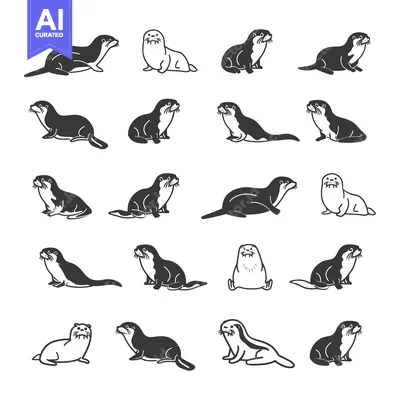 Aset premium populer: Collection of Otter Illustrations in Different Poses