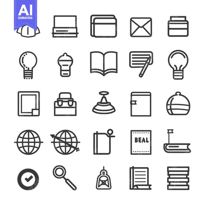 Aset premium populer: Collection of Outline Icons for Various Objects and Concepts