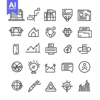Aset desain premium: Collection of Outline Icons Related to Business, Finance, and Technolo