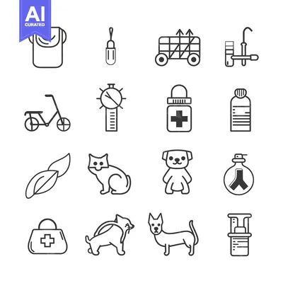 Aset desain premium: Collection of Outline Icons Related to Pet Care