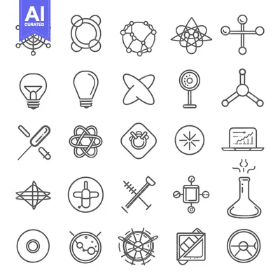 Aset premium populer: Collection of Outline Icons Related to Science and Technology
