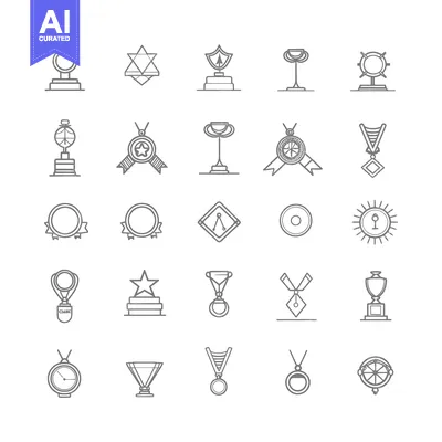 Aset desain premium: Collection of Outline Icons Representing Awards and Trophies