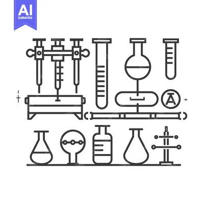 Collection of Outline Icons Representing Chemistry Lab Equipment