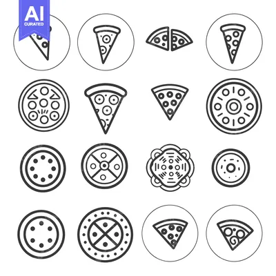 Aset premium populer: Collection of Outline Pizza Icons in Circles