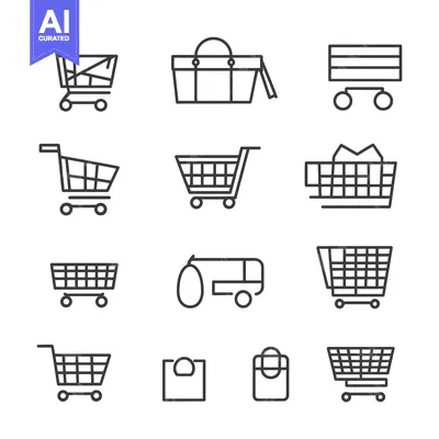 Aset premium populer: Collection of Outline Shopping Cart, Basket, and Bag Icons