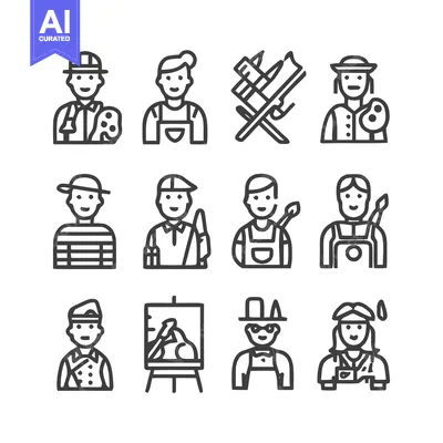 Aset premium populer: Artistic Professions - A Collection of Painter and Artist Icons.