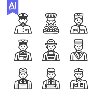 Aset desain premium: Diverse Professions - A Collection of Line Art Illustrations.
