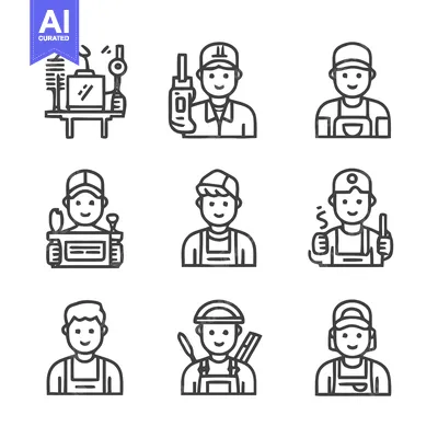 Aset desain premium: Diverse Collection of Professional Workers in Various Fields.