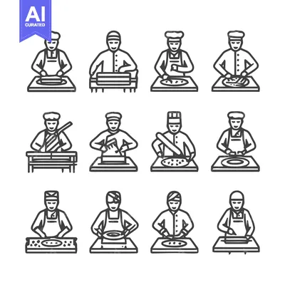 Aset premium populer: Chefs in Various Poses Preparing Food on a Table.