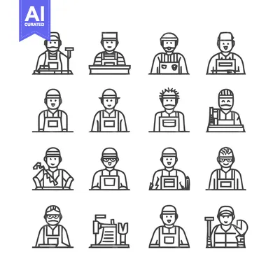 Aset desain premium: Diverse Worker Icons - A Collection of Professional Avatars.