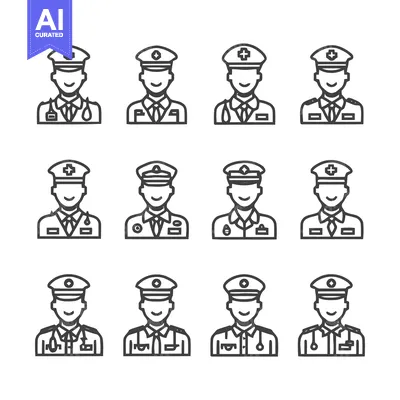 Premium design asset: Uniformed Professionals - A Collection of Line Art Illustrations.