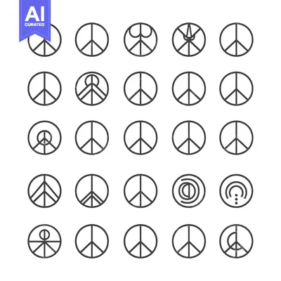Collection of Peace Symbol Variations in Line Art Style