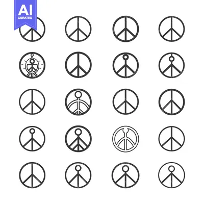 Aset desain premium: Collection of Peace Symbol Variations with and Without a Figure