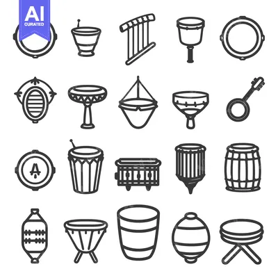 Aset desain premium: Collection of Percussion Instruments Line Icons