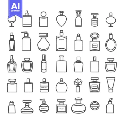 Collection of Perfume Bottle and Cosmetic Container Line Icons