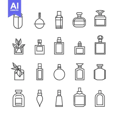 Premium design asset: Collection of Perfume Bottle Line Icons in Different Shapes