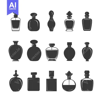 Aset desain premium: Collection of Perfume Bottles in Black Silhouette