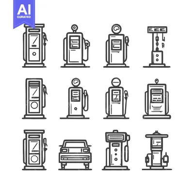 Aset premium populer: Gas station icons set, fuel pump, gasoline, petrol, vector.