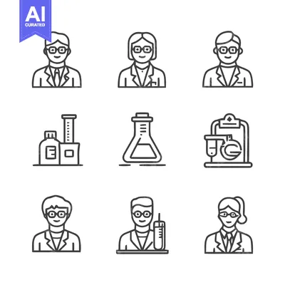Scientists and Laboratory Equipment - Science and Research Icons.