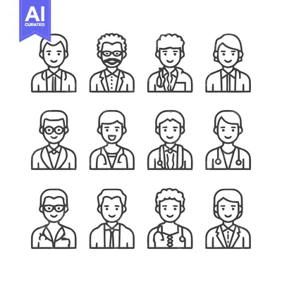 Aset premium populer: Diverse Medical Professionals - A Collection of Doctor Icons.