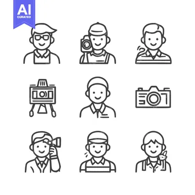 Aset premium populer: Diverse professions and occupations represented in simple line art ill