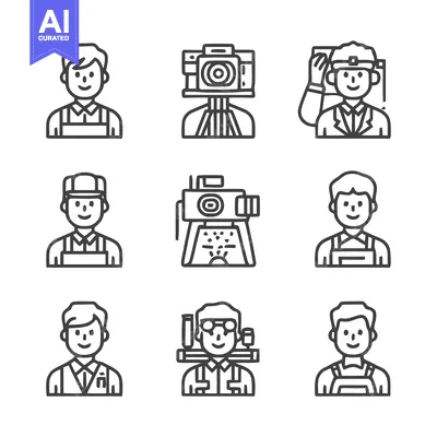 Aset premium populer: Surveyors and Engineers - A Collection of Line Art Icons.