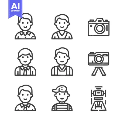 Collection of Line Art Icons - People, Photography, and Surveying Equi