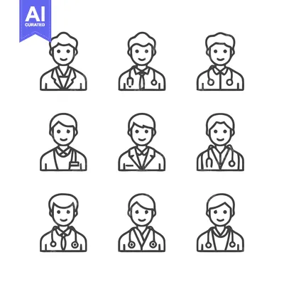 Aset premium populer: Medical professionals in line art style, various poses and expressions