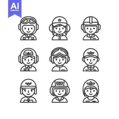 Premium design asset: Diverse Aviation Professionals - A Collection of Pilot Icons.