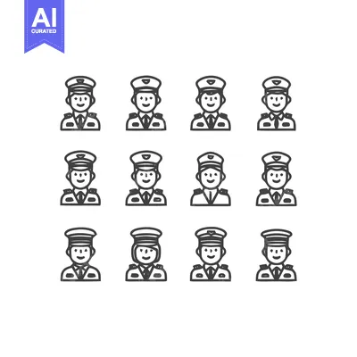 Aset desain premium: Police Officer Icons - Uniformed Professionals in Line.