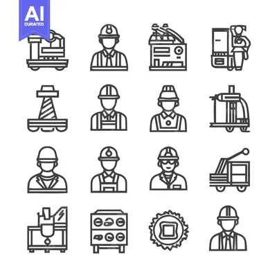 Aset desain premium: Industrial Icons - Construction, Engineering, and Manufacturing Elemen