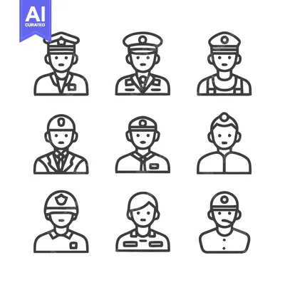 Aset premium populer: Diverse Uniformed Professionals - A Collection of Line Art Icons.