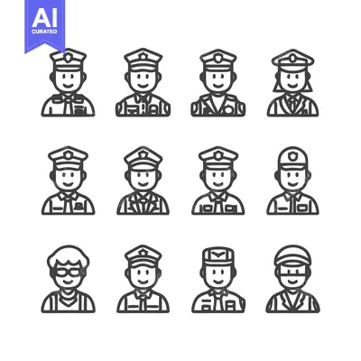 Aset premium populer: Diverse Uniformed Professionals - A Collection of Line Art Icons.