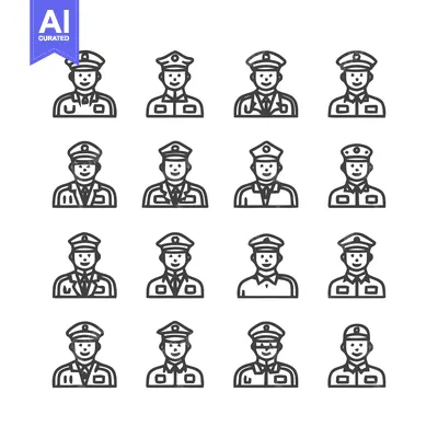 Aset premium populer: Collection of Police Officer Icons in Minimalist Style.