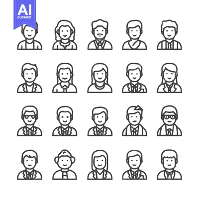 Aset desain premium: Diverse Line Art Portraits Depicting Various Individuals.