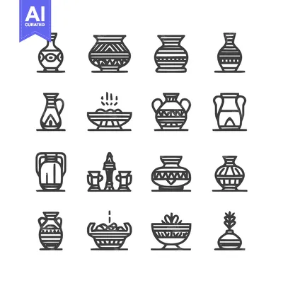 Aset desain premium: Collection of Minimalist Pottery and Ceramic Vessels.