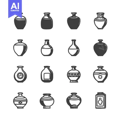Premium design asset: Collection of Decorative Pottery Vessels in Minimalist Style.