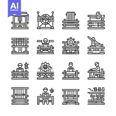 Aset desain premium: Industrial Machinery and Equipment Icon Set.