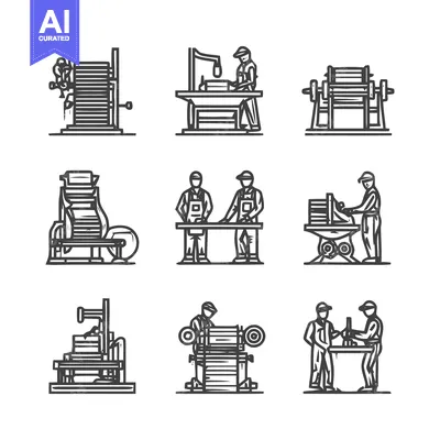 Aset premium populer: Industrial Machinery and Workers in a Factory Setting.