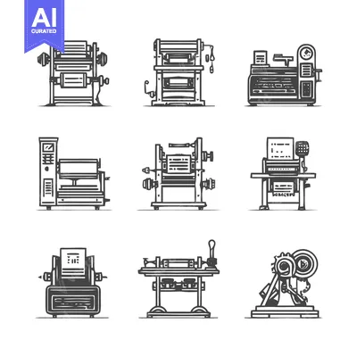 Aset premium populer: Vintage Printing Press Illustrations - A Detailed Collection.