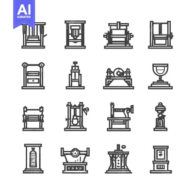 Premium design asset: Collection of various vintage industrial machines and equipment.